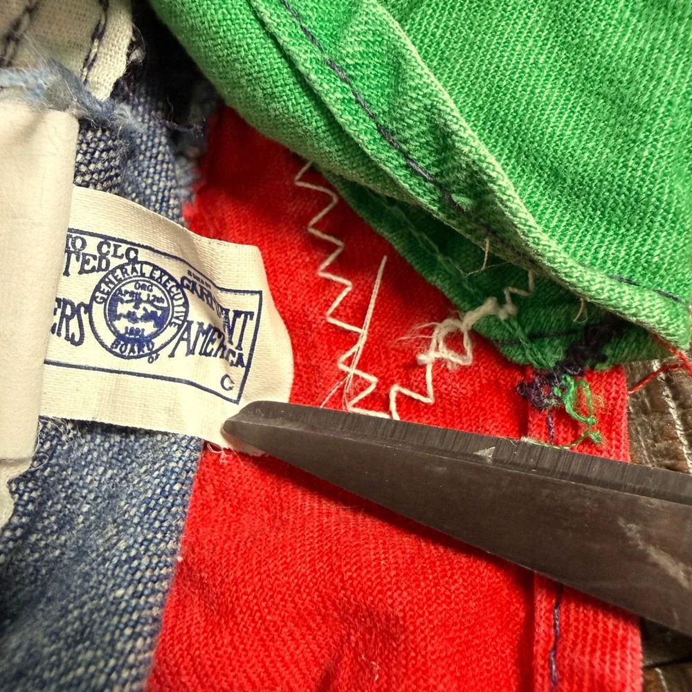 OshKosh B'gosh Overalls Kids 18M Blue Red Green Denim Vintage USA Bear Patch Fat